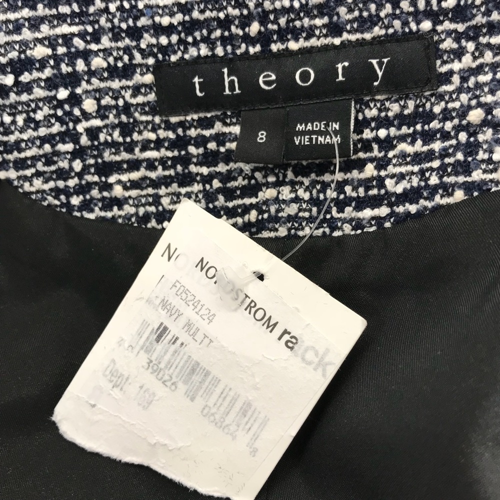 THEORY Tweed Black Lamb Leather Moto Jacket Blazer - Picture 7 of 8